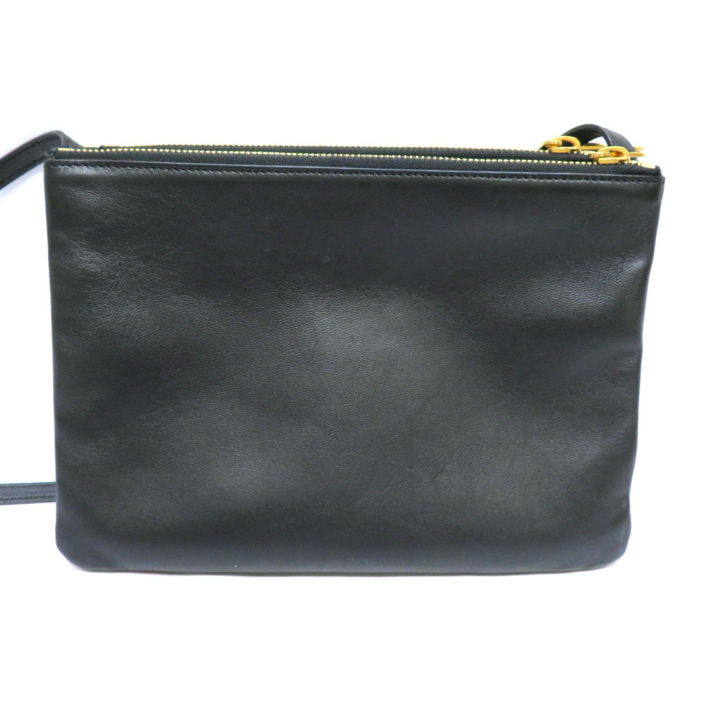 Celine Trio Bag Leather Shoulder Clutch Lambskin Black